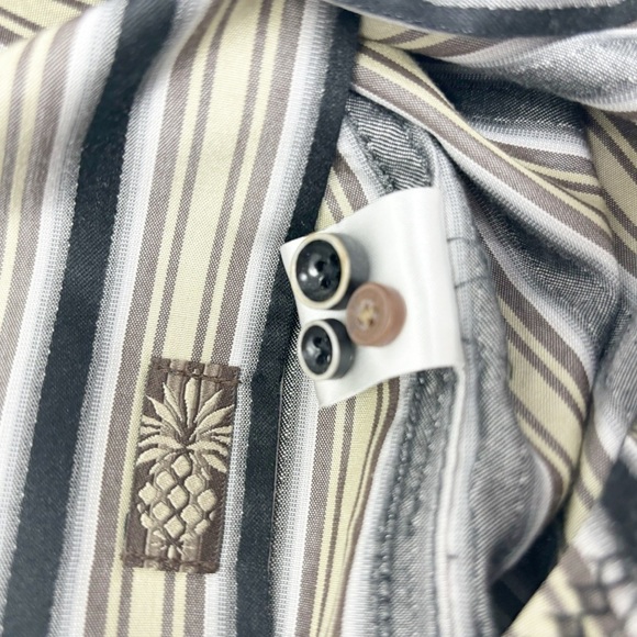 TOMMY BAHAMA Men’s Gray Black Vertical Stripe Long Sleeve 100% Silk Shirt Sz XL - Picture 10 of 10